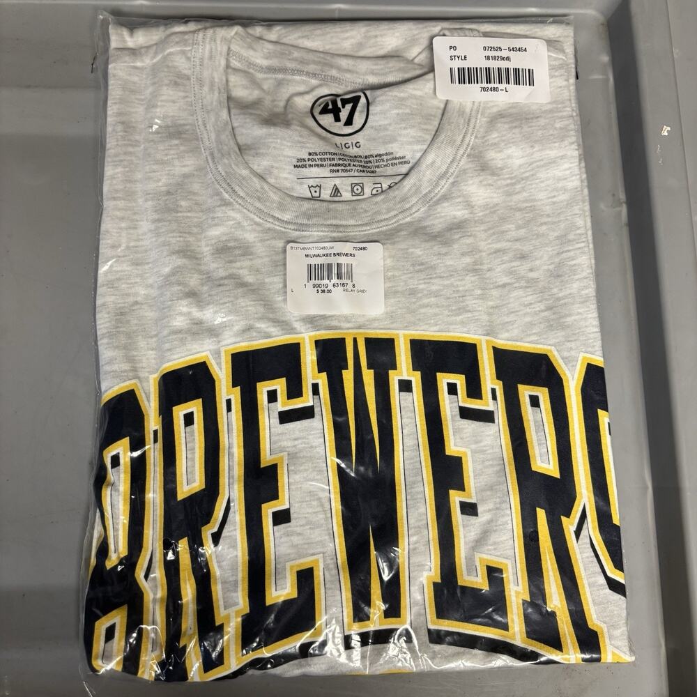 NWT ‘47 Milwaukee Brewers MLB Baseball Shirt Relay Grey Large